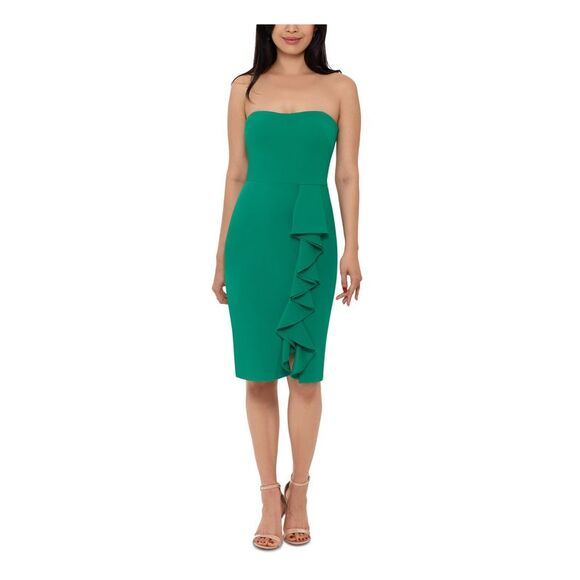 BETSY & ADAM Dresses & Skirts - BETSY & ADAM Womens Green Side-ruffle Lined Sleeveless Sheath Dress 2